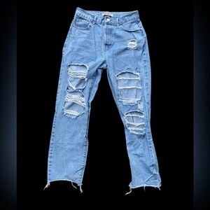 Blue Savvy High Rise Distressed Blue Jeans